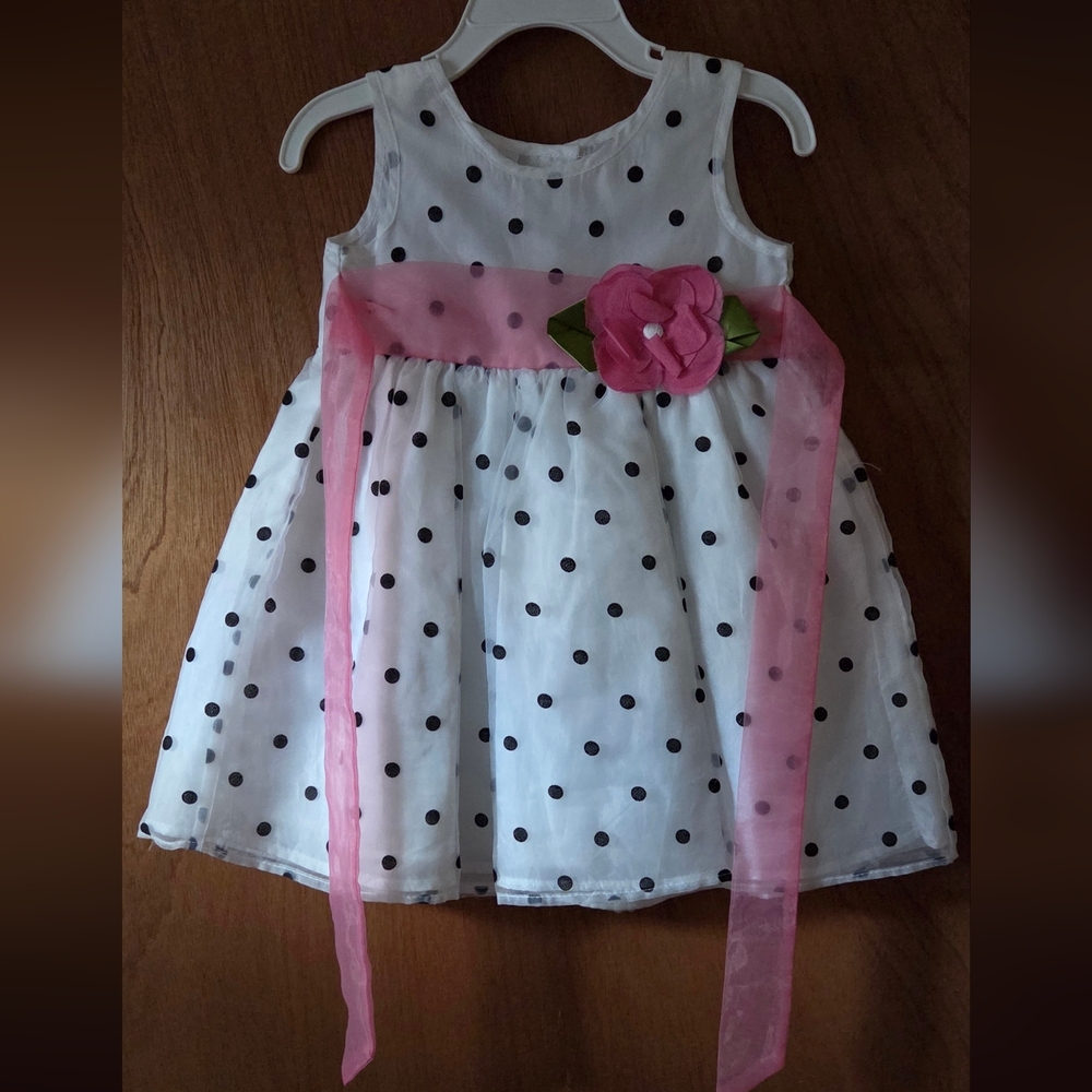 Polka Dot Dress with Pink Sash 12 Mo.